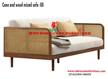 cane and wooden sofa