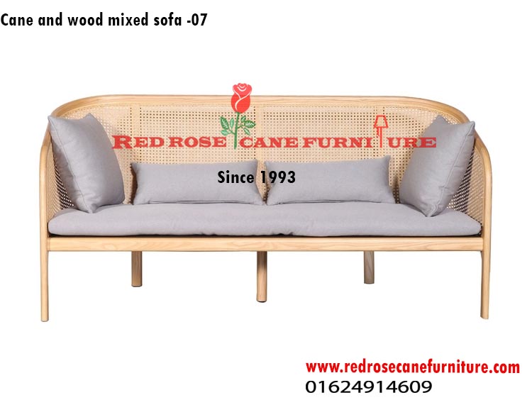Cane and wood mixed sofa