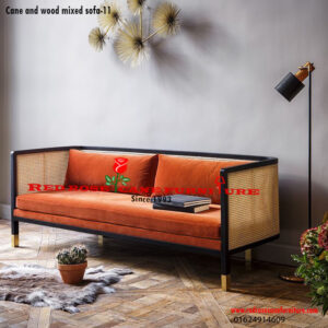 Cane and Wood Mixed Sofa-11