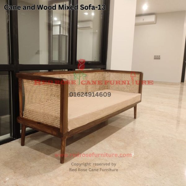 Cane and Wood Mixed Sofa-13