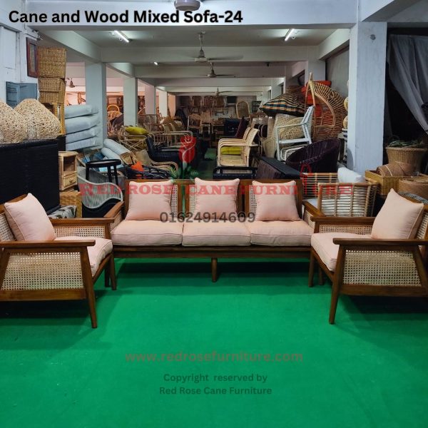 Cane and Wood Mixed Sofa-24