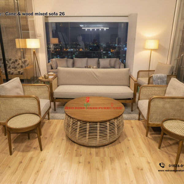 Cane and Wood Mixed Sofa-26