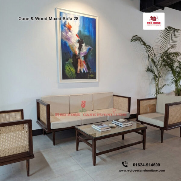 Cane and Wood Mixed Sofa-28