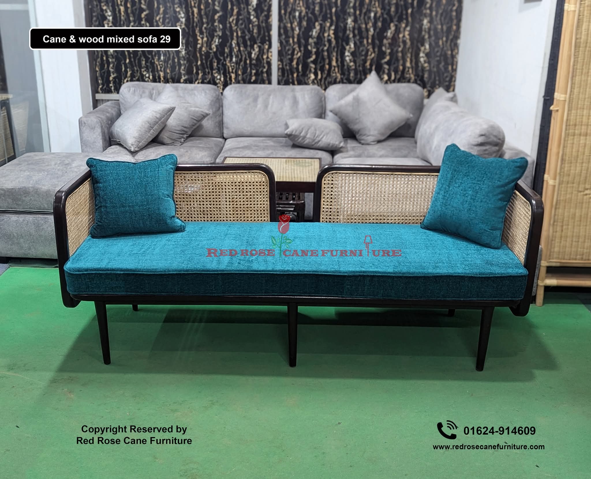 Cane and Wood Mixed Sofa-29