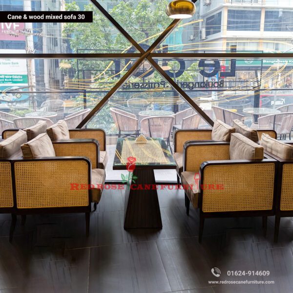 Cane and Wood Mixed Sofa-30