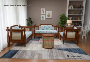 Cane and Wood Mixed Sofa-35