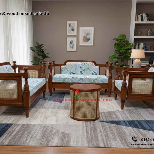 Cane and Wood Mixed Sofa-35