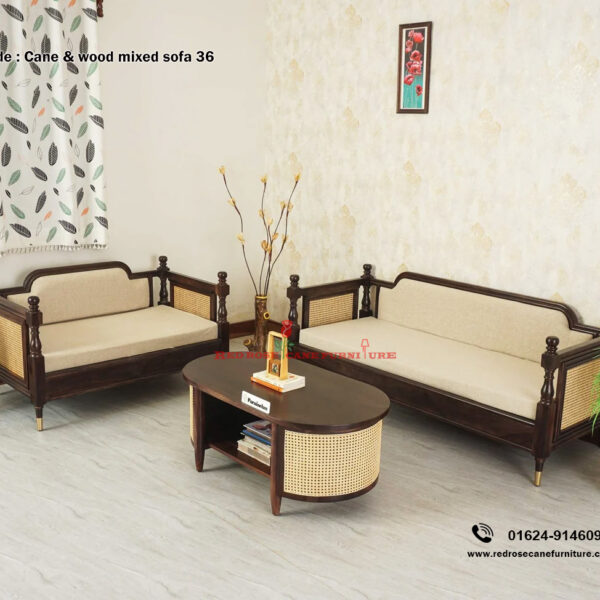Cane and Wood Mixed Sofa-36