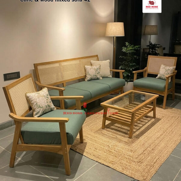 Cane and Wood Mixed Sofa-42