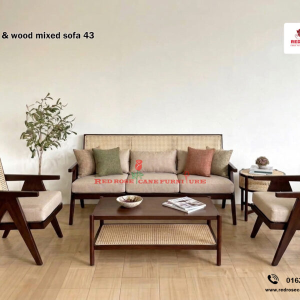 Cane and Wood Mixed Sofa-43