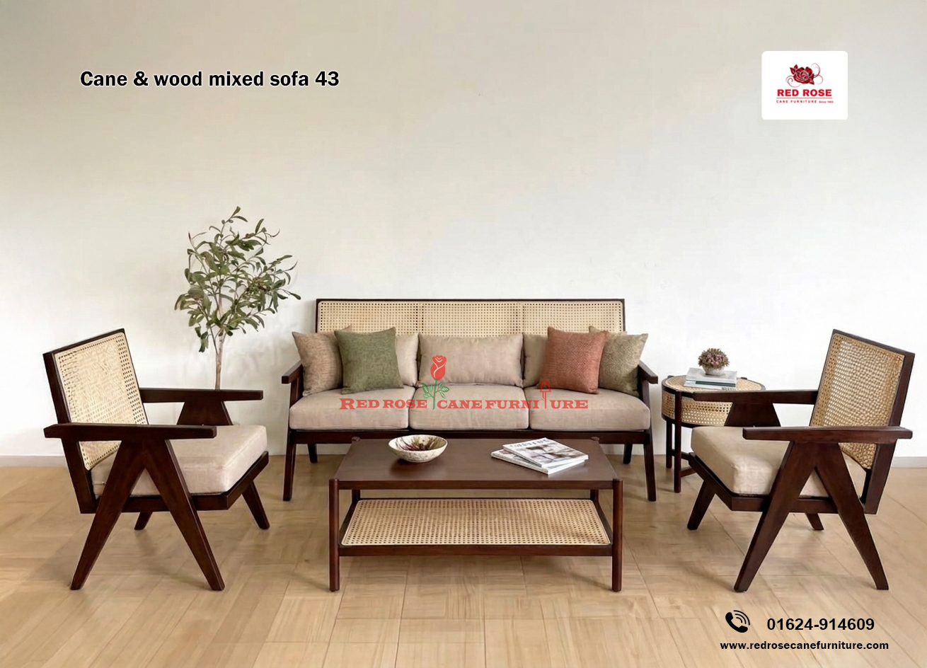 Cane and Wood Mixed Sofa-43
