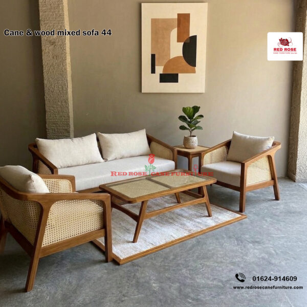 Cane and Wood Mixed Sofa-44