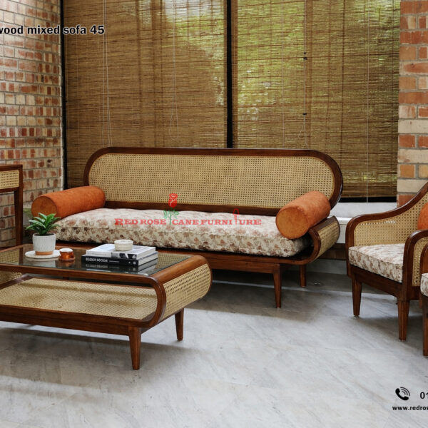 Cane and Wood Mixed Sofa-45