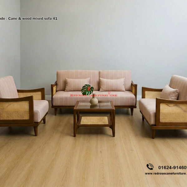 Cane and Wood Mixed Sofa-41