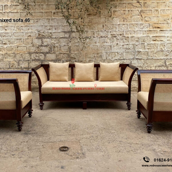 Cane and Wood Mixed Sofa-46