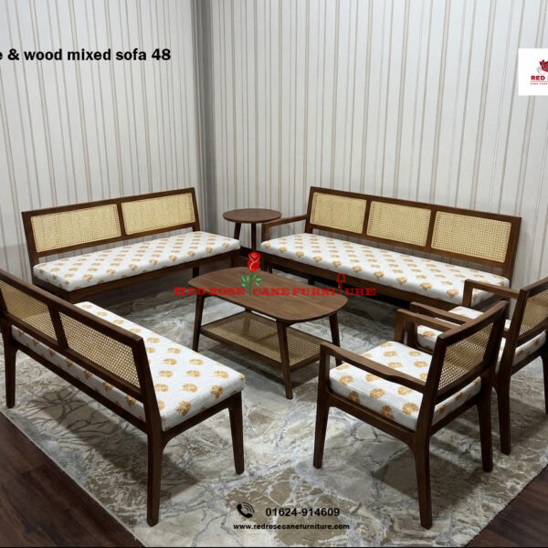 Cane and Wood Mixed Sofa-48
