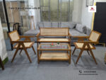 Cane and Wood Mixed Sofa-49